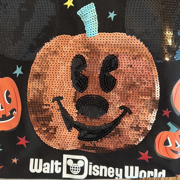 Walt Disney World Halloween Canvas Tote Bag Pumpkin Sequin original - Picture 5 of 9